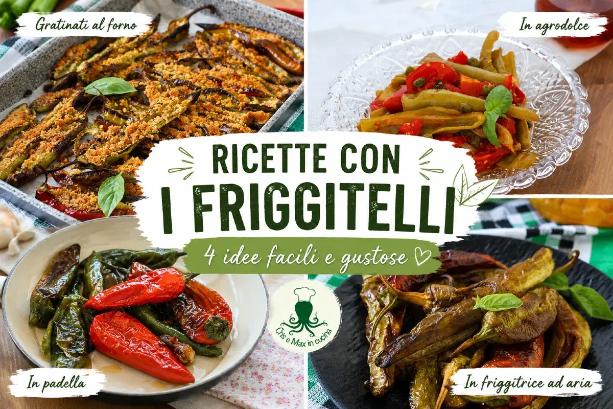 Quattro idee per gustose ricette con i friggitelli: al forno, in padella, agrodolci e in friggitrice ad aria.